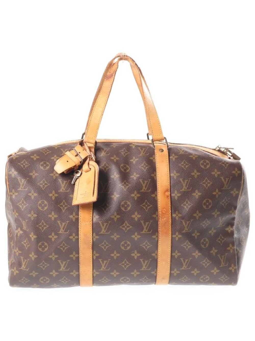 Louis Vuitton Monogram Keepall 45 Boston Bag Brown Leather Gold